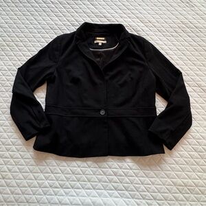 Talbots Fabric Knit In Italy Women’s Blazer One Button Sz 12 Black Narrow Notch